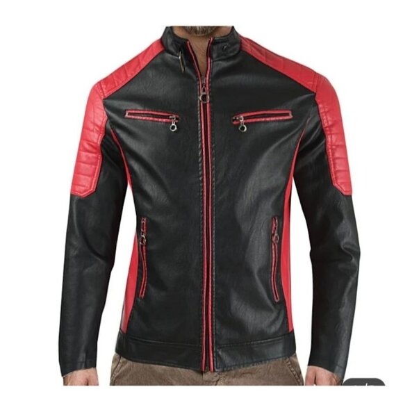 Mens Fashion Racer Motorcycle Jacket Casual Stand Collar Slim PU Leather Medium - Picture 1 of 10